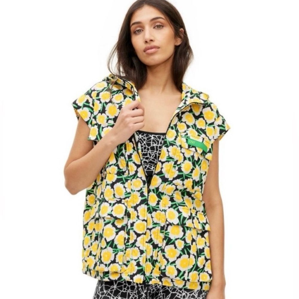 Diane Von Furstenburg Yellow Poppy Nylon Hooded Vest